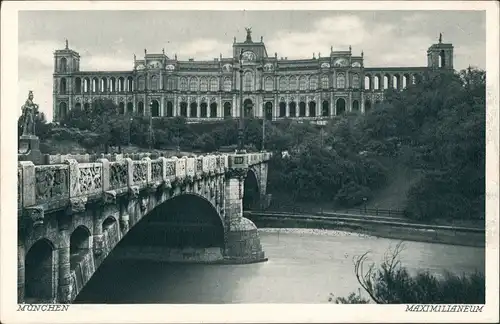 Ansichtskarte Haidhausen-München Maximilianeum Brücke über Fluss Isar 1920