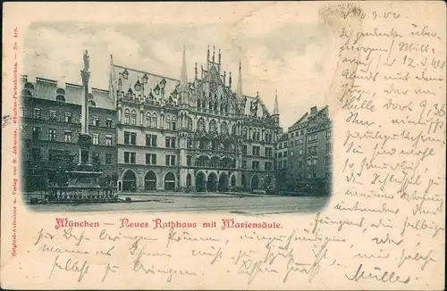 Ansichtskarte München Rathaus Teilansicht Mariensäule Marienplatz 1900