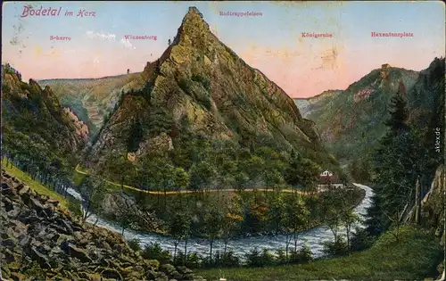 Ansichtskarte Thale (Harz) Roßtrappe (Felsen) 1915