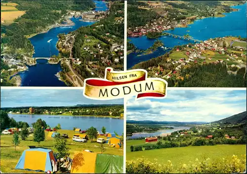 Postcard Modum Mehrbild-AK 4 Photos ua. Camping, Luftaufnahmen 1982