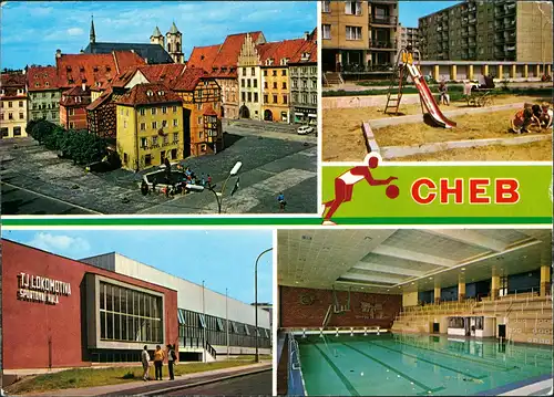 Eger Cheb Stadtteilansichten ua. Hallenbad, Kinder-Spielplatz uvm. 1988