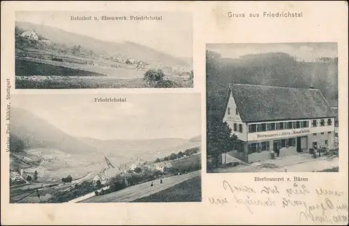 Ansichtskarte Friedrichstal-Baiersbronn Bahnhof, Brauerei b Stuttgart  1912