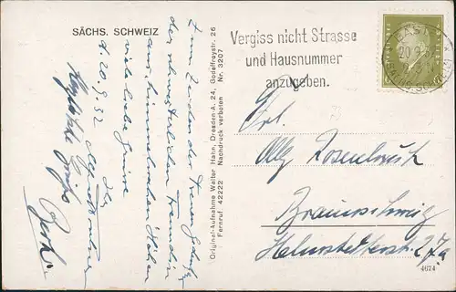 Ansichtskarte Rathen Basteifelsen (Sächsische Schweiz) 1932 Walter Hahn:3207