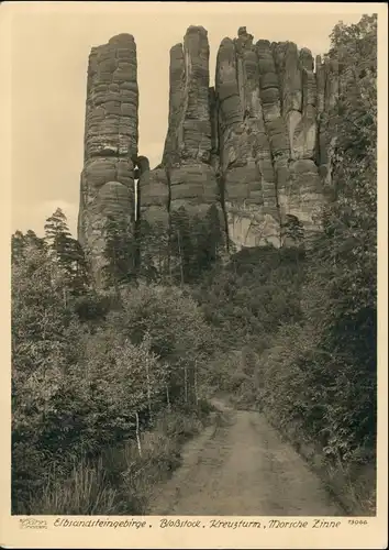 Rathen Elbsandsteingebirge, Bloßstock,  Morsche Zinne 1953 Walter Hahn:13066