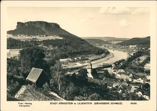 Ansichtskarte Königstein (Sächsische Schweiz) Stadt mit Lilienstein 1952