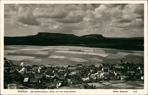 Schöna-Reinhardtsdorf  der Kaiserkrone mit Zschirnsteine, Sächs. Schweiz 1930