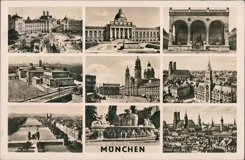 München MB-AK 9 Fotos ua. Feldherrnhalle, Dt. Museum, Karlsplatz uvm. 1937