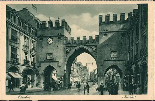 Ansichtskarte München Karlstor Strassen Partie Geschäfte Nähe Stachus 1925