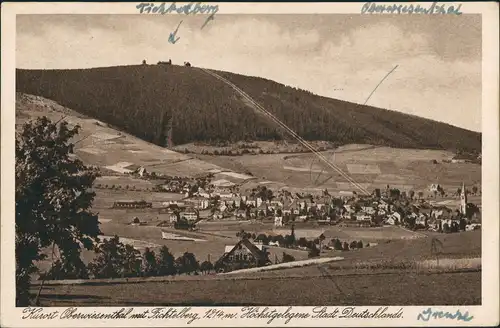 Ansichtskarte Oberwiesenthal Fichtelberg Bergbahn Kurort Panorama 1936
