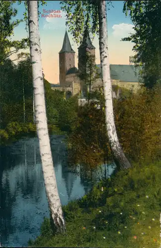 Ansichtskarte Rochlitz Schloss Teich Blick durch Bäume 1910