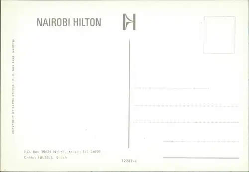 Postcard Nairobi Hotel HILTON animiert mit Giraffe, Elefant 1970