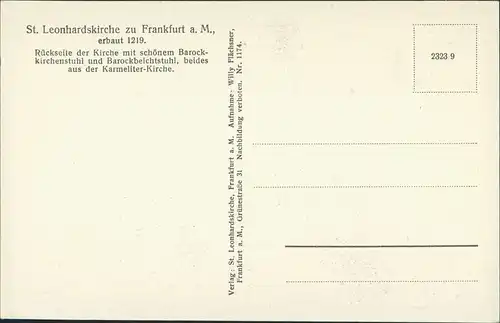 Frankfurt am Main St. Leonhardtskirche Kirche Barock-Kirchenstuhl 1910