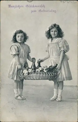 Ansichtskarte  Mädchen Präsentkorb Geburtstag 1914