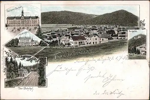 Ansichtskarte Litho AK Friedrichroda Bahnhof, Schloß, Stadt 1894