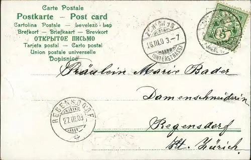 Glückwunsch/Grußkarten: Geburtstag Blumenschrift 1903 Prägekarte