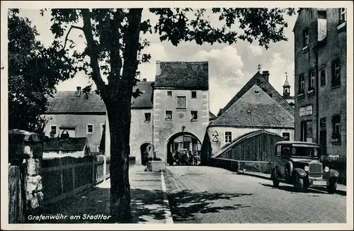 Ansichtskarte Grafenwöhr Straße, Auto - Stadttor 1937