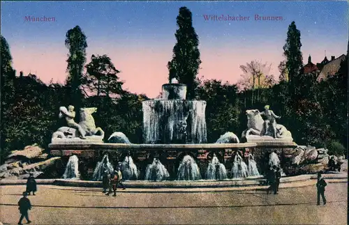 Ansichtskarte München Lenbachplatz mit Wittelsbacherbrunnen 1910