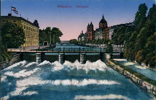 Ansichtskarte München Isarpartie Quai Wasser-Stromschnellen, Waterfalls 1910