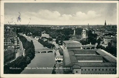 Ansichtskarte München Deutsches Museum Isarpartie Panorama der Stadt 1933