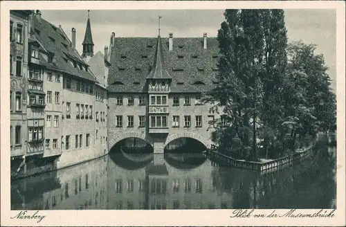 Ansichtskarte Nürnberg Museumsbrücke Häuser Partie a.d. Brücke 1925