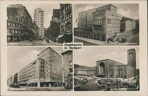 Ansichtskarte Stuttgart Tagblatt-Hochhaus, Post Hochhaus Bahnhof 1932