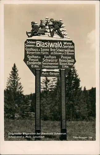 Ansichtskarte St. Blasien Wegweiser Blasiwald Schnitzerei 1932