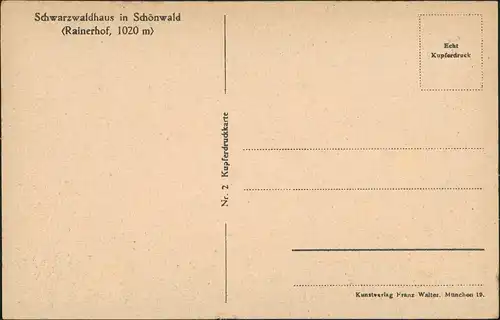 Ansichtskarte Schönwald im Schwarzwald Rainerhof 1924