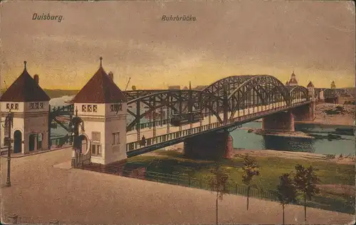 Ansichtskarte Duisburg Rheinbrücke Straßenbahn 1917