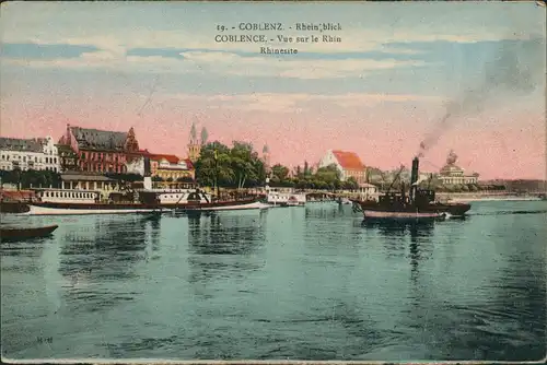 Ansichtskarte Koblenz Dampfer und Stadt 1919