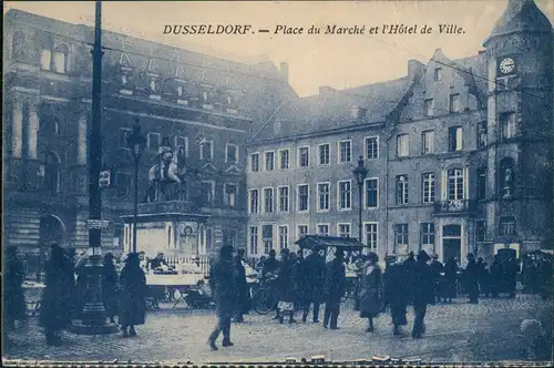 Ansichtskarte Düsseldorf Marktplatz - Markttreiben 1919