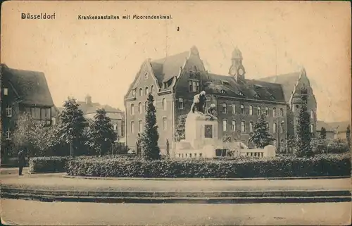 Ansichtskarte Düsseldorf Krankenanstalten Moorendenkmal 1922