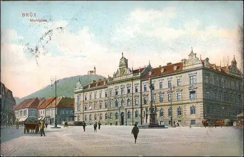 Postcard Brüx Most belebter Marktplatz 1906