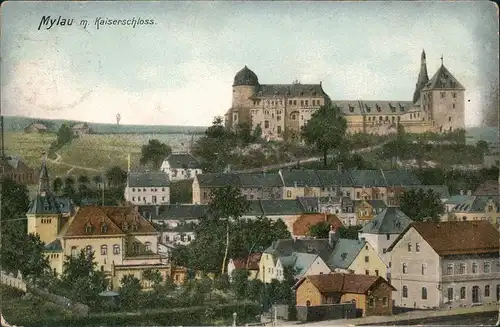 Ansichtskarte Mylau Panorama Kaiserschloss Museum 1908