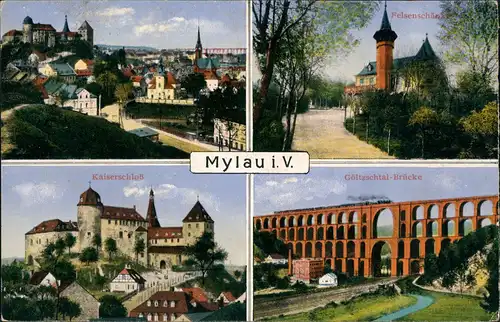 Ansichtskarte Mylau Mehrbildkarte Felsenschänke Panorama 1923/1922