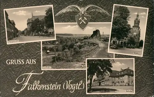 Falkenstein (Vogtland) Stadtteilansichten DDR ua. Hauptstraße, Bahnhof 1963