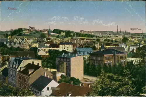 Steele-Essen (Ruhr) Blick auf Wohnhäuser, Fernansicht von Fabriken 1915