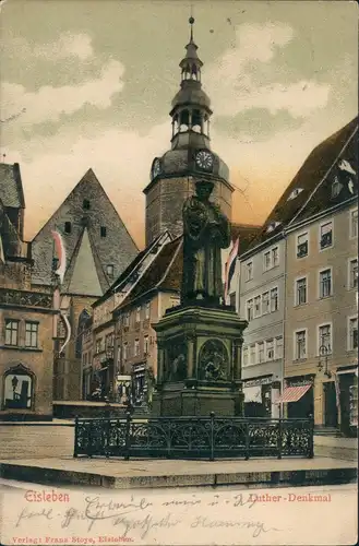 Ansichtskarte Eisleben Strassen Partie und Geschäfte am Lutherdenkmal 1908