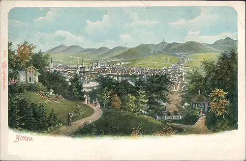 Ansichtskarte Zittau Hügel-Blick mit Totale, Gesamtansicht 1900