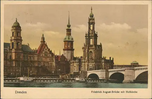 Dresden Elbe Schiffe a.d. Friedrich-August-Brücke, Hofkirche 1928