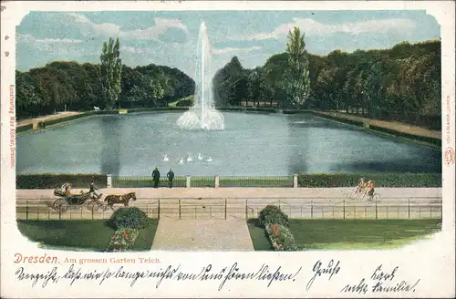 Dresden Großer Garten Garten Teich Kutsche Pferde Fuhrwerk Wasserspiele 1902