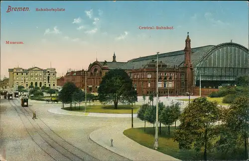 Ansichtskarte Bremen Bahnhofsvorplatz Central-Bahnhof Railway Station 1910