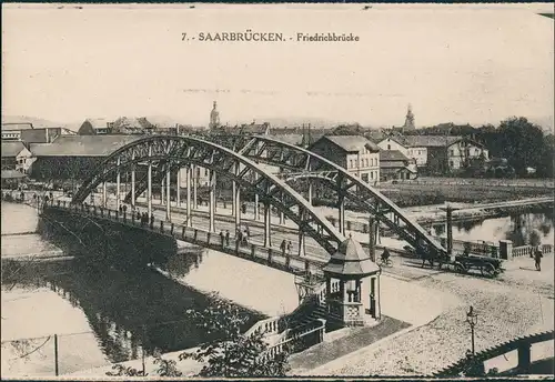 Saarbrücken Friedrich-Brücke Strassen Partie mit Pferde Fuhrwerk 1910