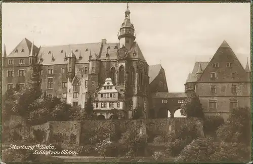 Ansichtskarte Marburg an der Lahn Schloss von Süden Turmuhr 1924