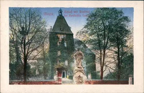 Ansichtskarte Moers Kurfürstliches Schloss mit Denkmal Kurfürstin 1910