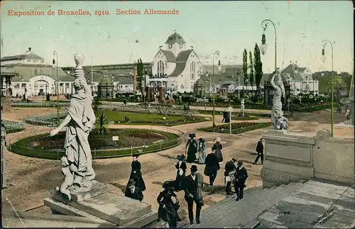 Postkaart Brüssel Bruxelles Expo Deutscher Pavillon Treppe Menschen 1910