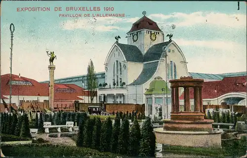 Postkaart Brüssel Bruxelles Expo Auto vor dem Deutschen Pavillon 1910