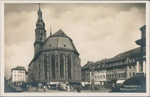 Ansichtskarte Heidelberg Heiliggeistkirche - Markttreiben 1929