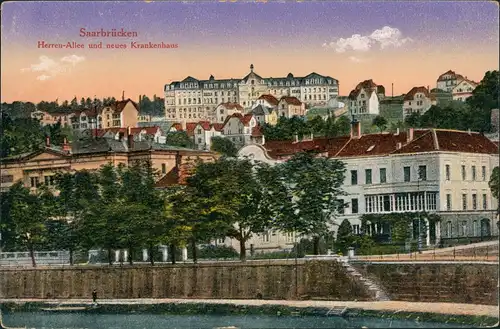Ansichtskarte Saarbrücken Herrenallee, Krankenhaus 1913