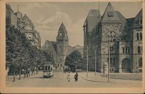 CPA Metz Hauptpost, Bahnhof, Straßenbahn 1922