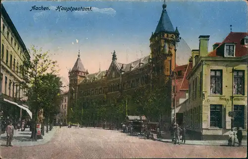 Ansichtskarte Aachen Straßenpartie an der Hauptpost 1915